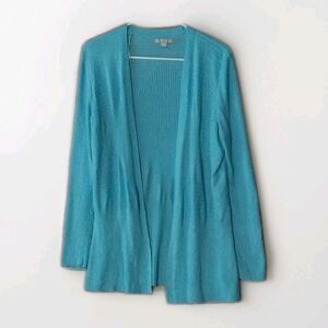 Dana Buchman Cardigan Womens Large Turquoise Blue Light Weight Open Drape Mom